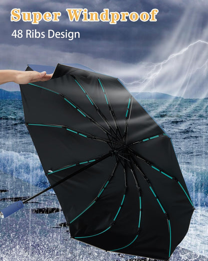 Large Double-Ribs Umbrella Automatic Folding Umbrella for Women Men, Travel, UPF 50+ UV Protection