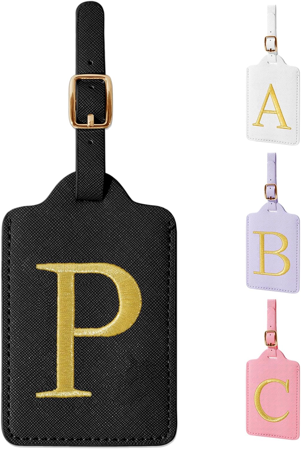 Personalized Initial Luggage Tags for Suitcase TSA Approved, Black Leather Cute Luggage Tag with Privacy Cover Name Card, Embroidered Custom Luggage Tags Travel Backpack Tags Gifts for Women Kids(P)