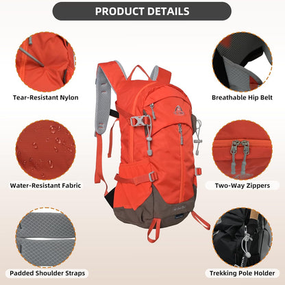 22L Hiking Backpack Lightweight Durable Waterproof Ventilated & Sweat-Wicking Internal Frame Multi-Purpose Daypack for Men & Women, Camping, Hiking, Travel, and Cycling