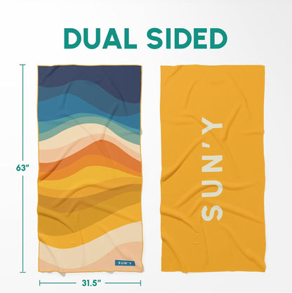 SUN'Y Waffle Microfiber Beach Towel – Sand Free, Quick Dry, Ultra Absorbent, Lightweight & Compact Travel Towel with Carry Bag - Large (63” x 31.5”), Boho
