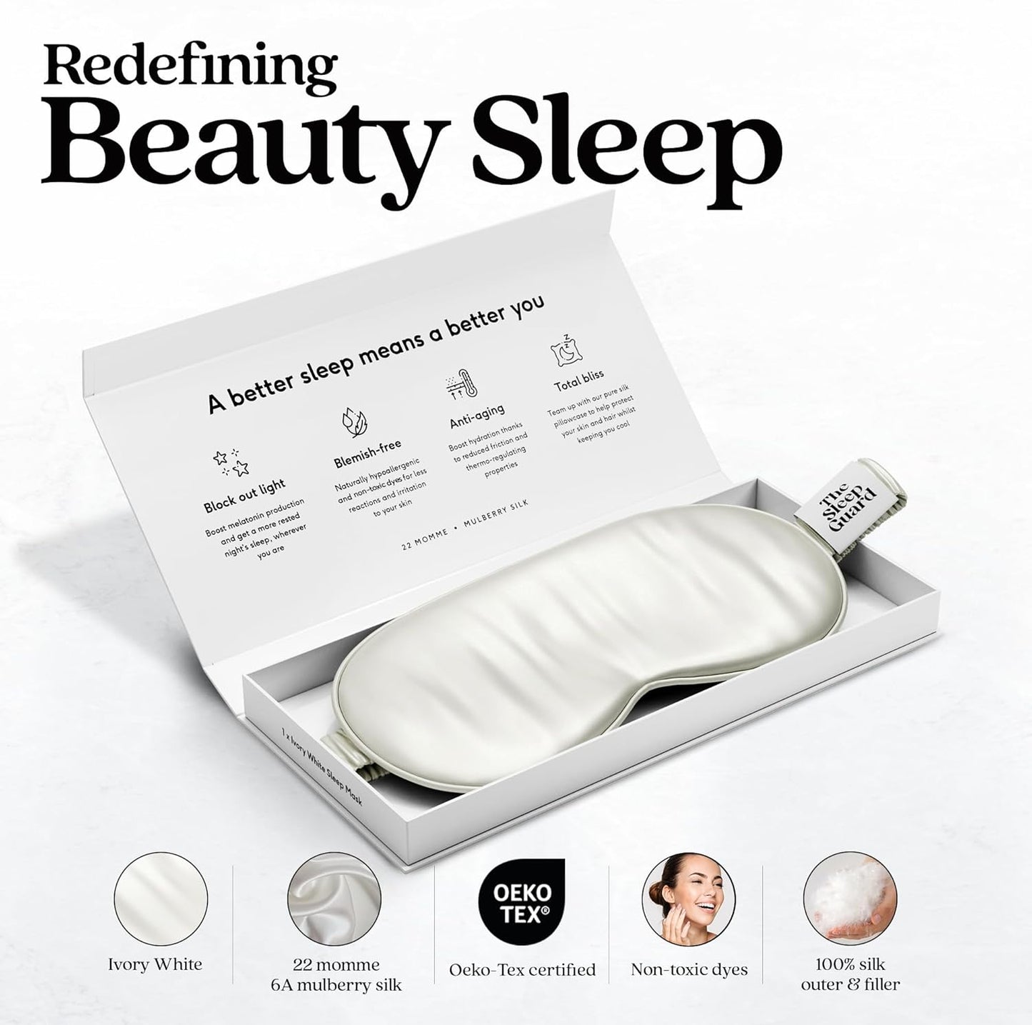 Pure Silk Sleep Mask [100% 6A Mulberry Silk, 22 Momme] Light Blocking Travel Essentials. Eye Masks for Sleeping. Black Oeko-Tex Blindfold. Eye Covers for Men & Women