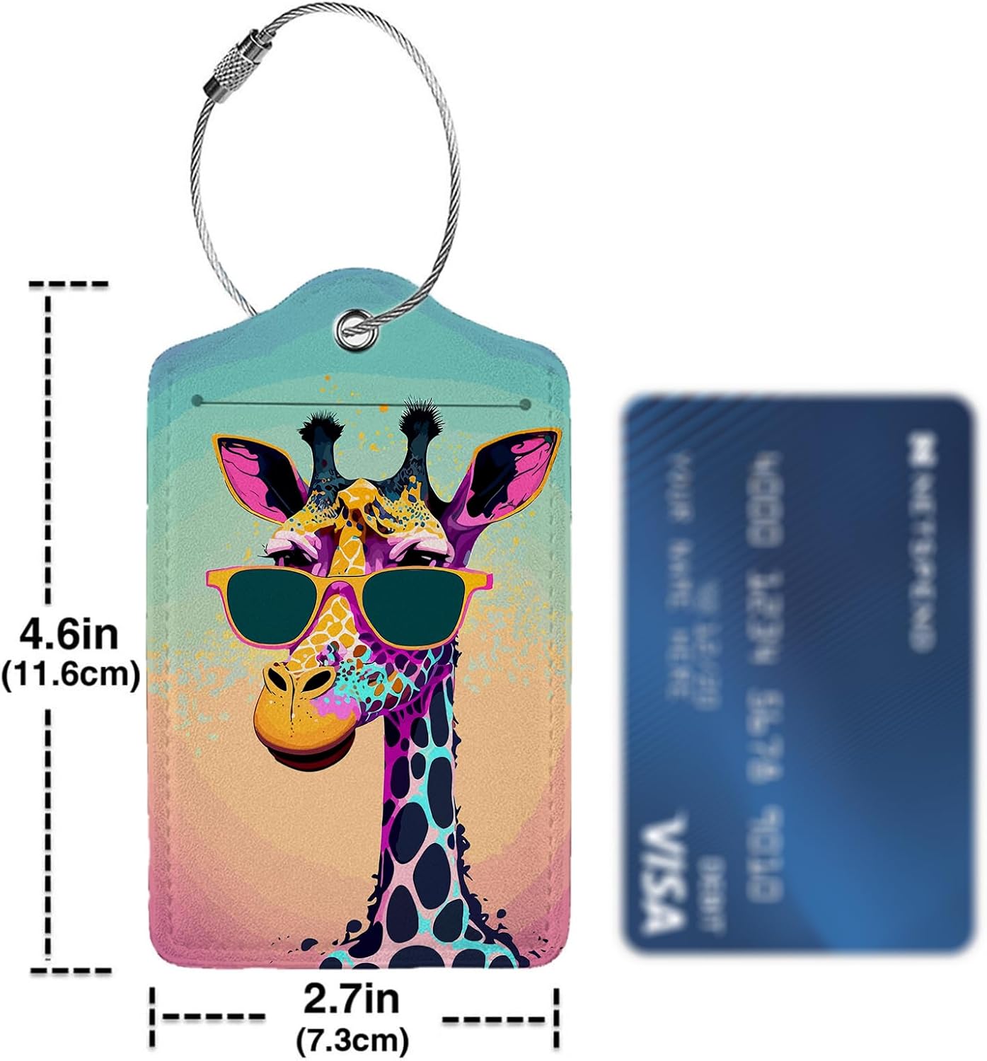 Funny Gunglasses Giraffe Luggage Tag Personalized Luggage Tags for Suitcases,Leather Bag Tags for Backpacks Handbag with Name ID Label Travel Essentials Baggage Tags 2 Pack