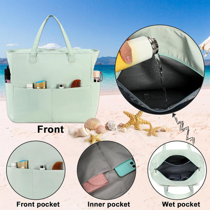 Waterproof Beach Tote Pool Bags for Women Ladies Extra Large Gym Tote Carry On Bag With Wet Compartment for Weekender Travel