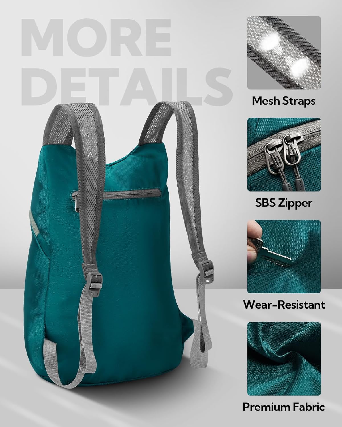 WATERFLY Foldable Lightweight Hiking Backpack: 15L Packable Traveling Daypack Men Women Ultralight Thin Casual Day Pack Bag for Outdoor Sports Camping Beach Park (Green)