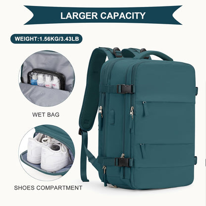 coowoz Large Travel Backpack For Women Men, Carry On Backpack,Hiking Backpack Waterproof Outdoor Sports Rucksack Casual Daypack Expandable Heavy Duty Extra large Backpack Peacock Blue
