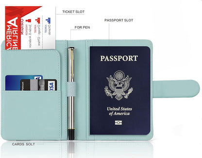 Melsbrinna Premium Leather Passport Holder Covers Case, Waterproof Rfid Blocking Travel Wallet Passport Holder with Pen Holder, Cute Passport Book for Women/Men