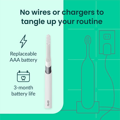 Quip Sonic Toothbrush for Adults with Timer - Includes Extra Brush Head and Travel Cover Mount - Electric, Soft Bristle Refill Head, Metal Handle, 3 Month Battery Life - Travel Toothbrush - Slate