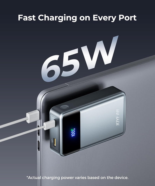 Portable Charger Power Bank - 30000mAh 65W Laptop Travel Essentials Battery Pack USB C Built in Cable Phone Fast Charging Compatible with iPhone 16 15 14 13 iPad MacBook Samsung Google (Grey)