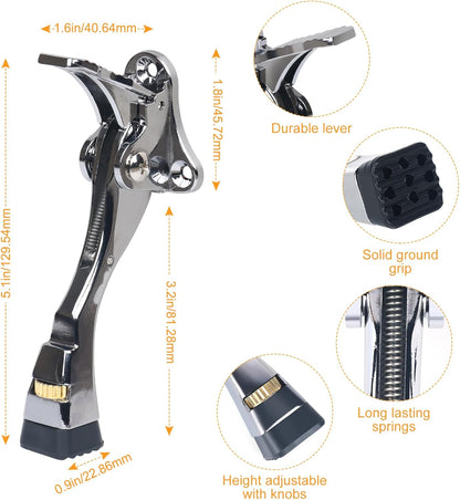 2 Packs Heavy Duty Kickdown Door Stopper, One Touch Adjustable Kickdown Door Stop for Heavy Doors, 4 in Metal Door Kickstand with Rubber Tip & Wall Protectors for Wide Doors- Sliver