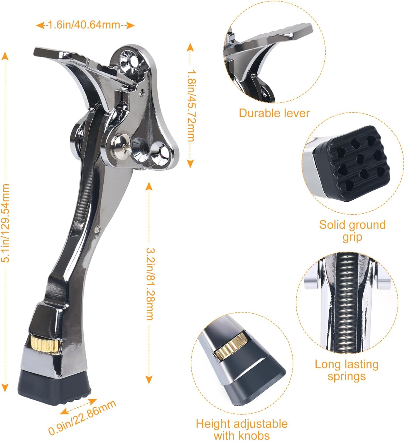 Kick Down Door Stoppers for Bottom of Door, Heavy Duty Kickdown Door Stop, Adjustable Door Stoppers (Sliver, 4 Inch x 1 Pack)