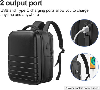 SOKOK Carry On Travel Backpack Waterproof Business Backpack Expandable with Laptop Compartment and Charging, Hardshell Computer Backpack for Men and Women, Black