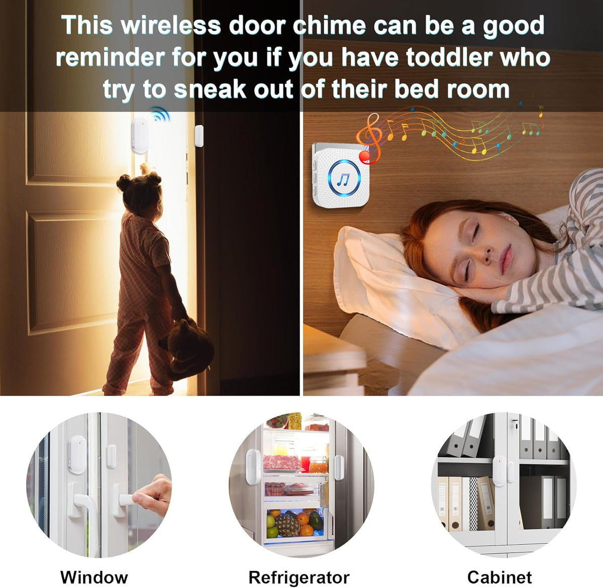SanJie Door Chimes When Door Opens for Home - Door Alarm with Chime Adjustable Volume,5 Magnetic Door Sensors & 2 Plug-in Receivers - Door Open Chime - Indoor Range 500ft 2 Receivers + 5 Sensors
