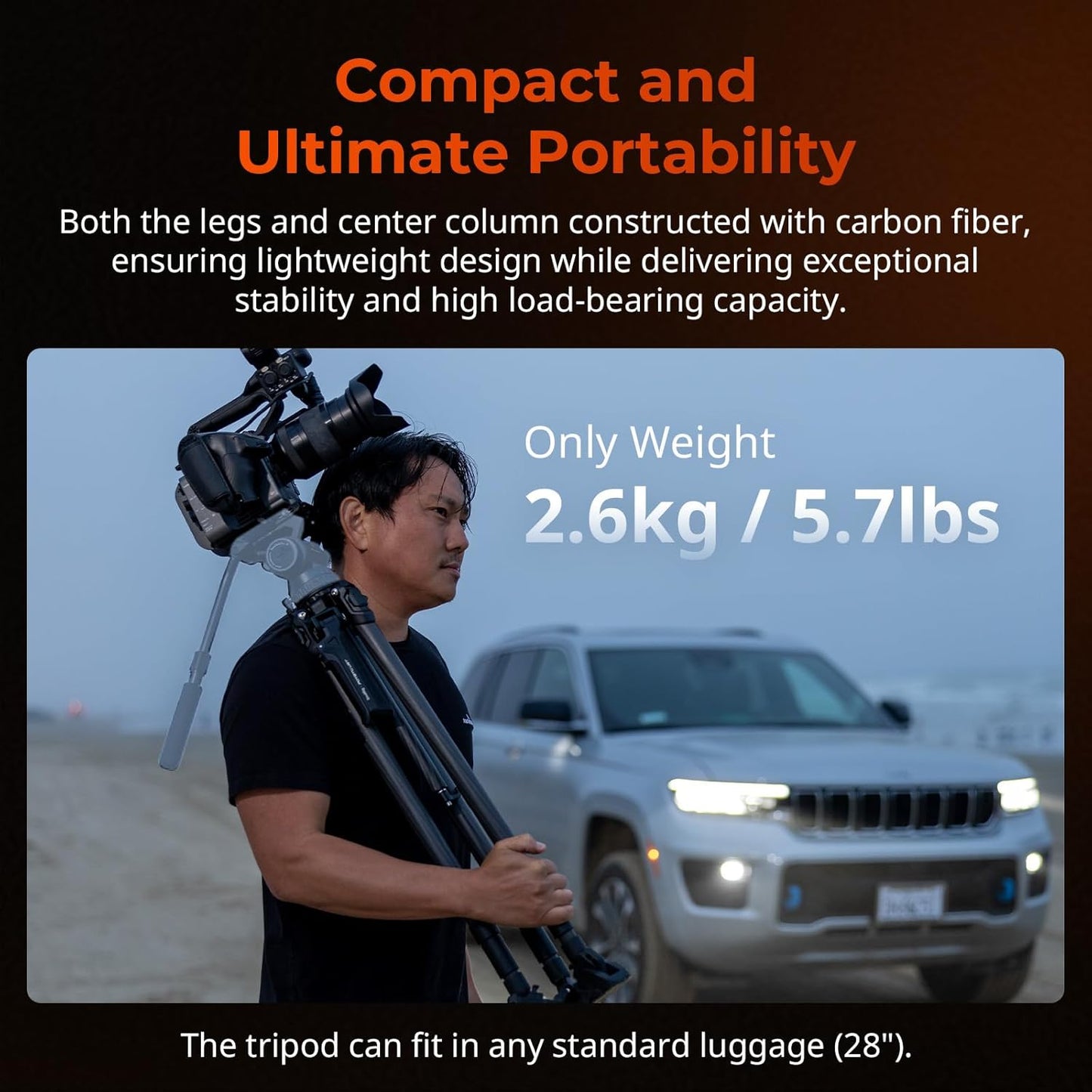 SmallRig x Potato Jet Tribex Hydraulic Carbon Fiber Tripod Fast Extend Camera Travel Tripod, Low Angle Photograph to 5.9in/15cm, Max Height 61in/155cm, Weight 5.7lbs, Load up 55lbs - 4858