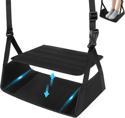 Airplane Foot Hammock for Plane Travel Essentials, Airplane Foot Rest with 2 in 1 Removable Support Pad, Adjustable Foot Hammock with Thicken Memory Foam, Foot Rest for Plane Travel Foot Leg Rest