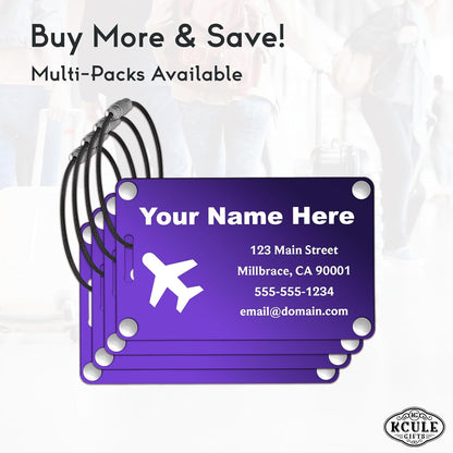 Personalized Luggage Tags: Custom Metal Luggage Tags for Suitcases, Backpacks and Bags with Your Personalized Text (Purple)