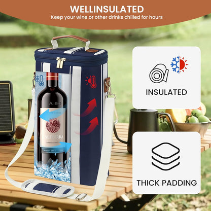 2-Bottle Insulated Wine Carrier Tote - Leakproof Padded 900D Oxford Wine Cooler Bag for Travel, Picnics, Beach & Parties - Ideal Wine Gift for Wine Lovers