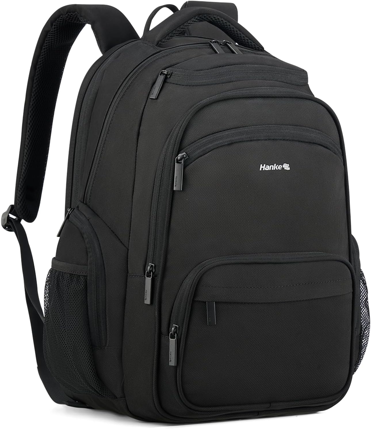 Hanke College Laptop Backpack Multi-Pocket, 18-Inch Large Travel Backpack for Men Women, Water Resistant College Bookbag for 15.6 Inch Laptop, Casual Daily Personal Item Size Airline Approved,Black