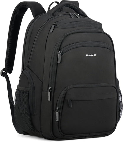 Hanke College Laptop Backpack Multi-Pocket, 18-Inch Large Travel Backpack for Men Women, Water Resistant College Bookbag for 15.6 Inch Laptop, Casual Daily Personal Item Size Airline Approved,Black