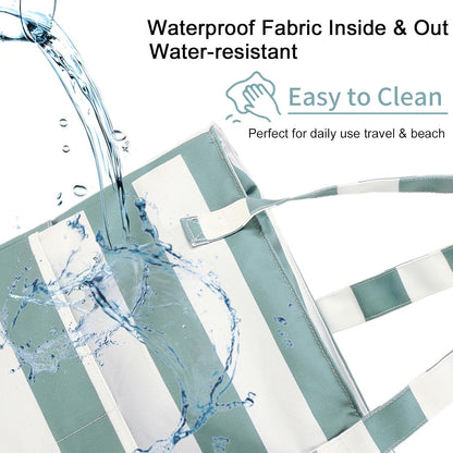 CAMTOP Waterproof Beach Tote Bag for Women Girls with Zipper Foldable Sandproof Pool Swim Bag Travel Carry On Gym