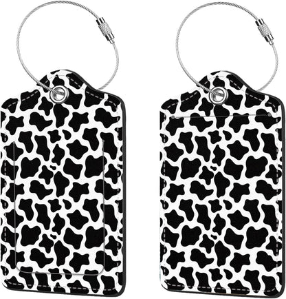 2 Pcs Luggage Tags for Suitcases, PU Leather Cruise Ship Luggage Tags with Privacy Cover Label Address Card and Durable Metal Ring Suitable for Men Women Handbags Backpacks,Milk Vein