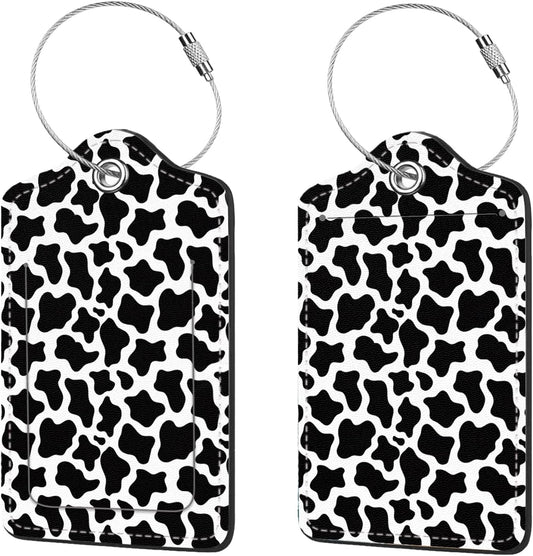 2 Pcs Luggage Tags for Suitcases, PU Leather Cruise Ship Luggage Tags with Privacy Cover Label Address Card and Durable Metal Ring Suitable for Men Women Handbags Backpacks,Milk Vein