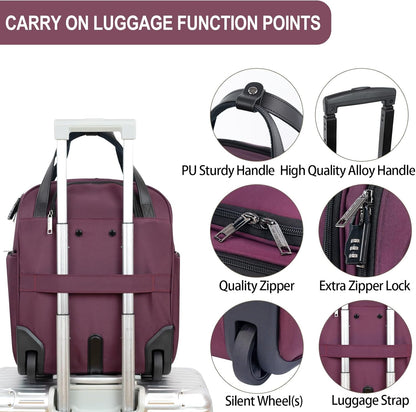 EMPSIGN Underseat Carry On Wheeled - 16" Carry on Bag with Wheels Multi-functional Lightweight Rolling Bag Overnight Weekender Small Suitcase for Women Men Travel Business, Burgundy