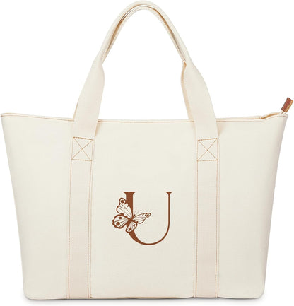 AW BRIDAL Monogram Canvas Tote Bag for Chrismas, Bridal Shower, Retirement, Birthday Gifts for Women Mom Wife Sister Friends
