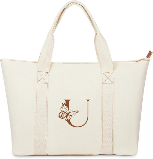 AW BRIDAL Monogram Canvas Tote Bag for Chrismas, Bridal Shower, Retirement, Birthday Gifts for Women Mom Wife Sister Friends