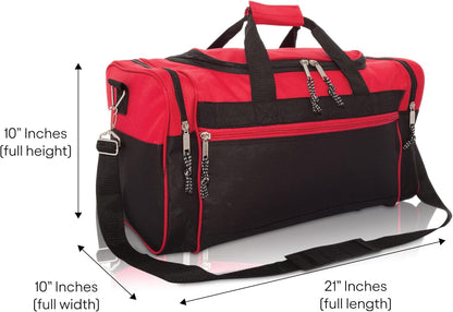 DALIX 21" Blank Sports Duffle Bag Gym Bag Travel Duffel with Adjustable Strap in Red