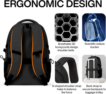 mixi Travel Laptop Backpack, Lightweight Durable School Bookbag Men Woman 15.6" Computer Bag, Water Resistant Outdoor Hiking Backpacks With Multifunction Pockets, 17 Inch, Black