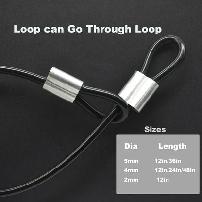10 Pcs 4mm Wire 12 inch Vinyl Coated Stainless Steel Cable with Loops Short Wire Rope Lanyard Lock Security Chain Link for Outdoor Gates, Black(4mm x 12inch)