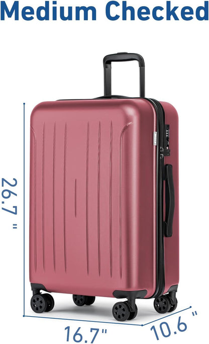 KYME Suitcase Hardshell With Double Spinner Wheels, PC+ABS TSA Lock Travel Luggage (Berry Red, 24" Checked)
