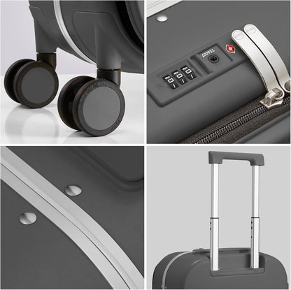 mixi Luggage Suitcase with Spinner Wheels, 24'' Checked Travel Luggage Aluminum Frame PC Hardside with TSA Lock & Cover - Rock Gray