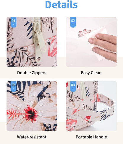 Narwey Clear Toiletry Bags for Traveling Women Men, Clear Travel Bags for Toiletries Makeup Bag Cosmetic Bag with Zipper, Make Up Organizer, Skincare Bag (Beige Flamingo)