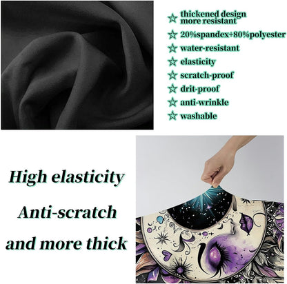 Luggage Protector Plus 1 Luggage Tag, Gothic Moon Face Travel Case Cover for 26-28 inch Suitcase with Elastic Dustproof, Scratch Resistant Concealed Zipper