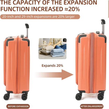 Carry On Luggage, 20Inch & 29 Inch Top Opening Airline Approved ABS+PC Hard Shell Suitcases with Silent Wheels, TSA Lock,Front Pocket and Wet-dry Separated Six-piece Set (AD Orange, 20Inch & 29 Inch)