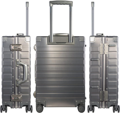 TRAVELKING All Aluminum Carry On Luggage with TSA Locks Zipperless Alloy Metal Hard Shell Spinner Suitcase (Metallic, 20 Inch)