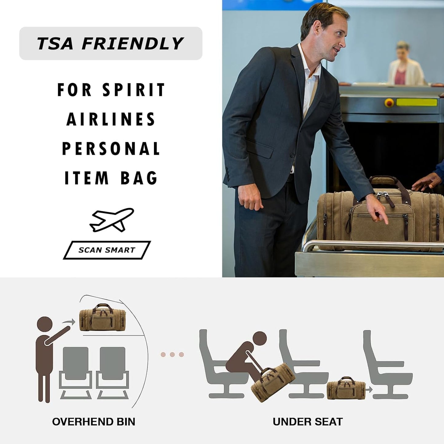 Felipe Varela Duffle Bag for Men, Expandable Canvas Duffel Bag for Travel, Mens Carry On Luggage Bags Traveling Weekender Gym Overnight Bags for Airplanes, Coffee