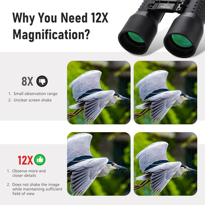 12x42 HD Binoculars for Adults, Professional Large View Binoculars with Clear Low Light Vision, Waterproof for Bird Watching, Hunting, Travel, Hiking, Sports, Concerts
