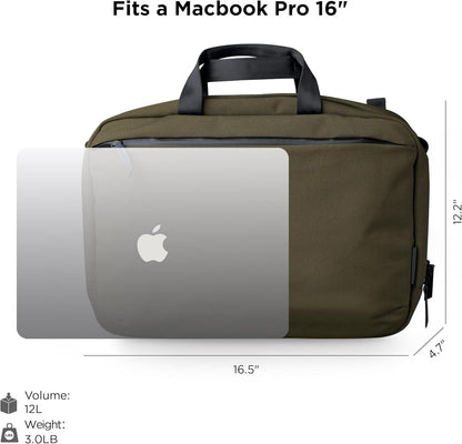 ALPAKA Elements Tech Brief Pro 12L -3-in-1 Recycled Fabric Laptop Briefcase Backpack for 16" Laptop, Anti-Theft Secure with Luggage Pass-Through, Water-Resistant, Fits Tech & Business Essentials,Green