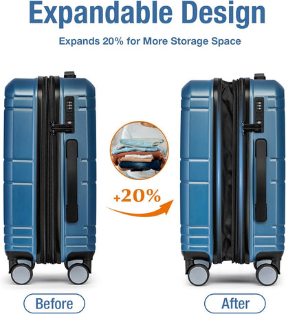 KYME Carry On Luggage 22x14x9 Airline Approved with TSA Lock Hard Shell Carry On Suitcase Lightweight Suitcases with Wheels Small Luggage for Men Women,Carry-On 20 Inch,Blue