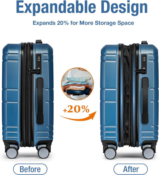 KYME Carry On Luggage 22x14x9 Airline Approved with TSA Lock Hard Shell Carry On Suitcase Lightweight Suitcases with Wheels Small Luggage for Men Women,Carry-On 20 Inch,Blue