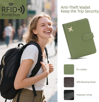 ZOPPEN Passport Holder for Travel, Passport Wallet Case, Rfid Travel Wallet Womens, Card Holder Wallet Travel Document Holder, Green