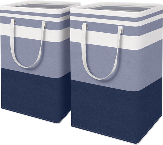 HomeHacks 2-Pack Large Laundry Basket, Waterproof, Freestanding Laundry Hamper, Collapsible Tall Clothes Hamper with Extended Handles for Clothes Toys in the Dorm and Family (Blue, 88L)