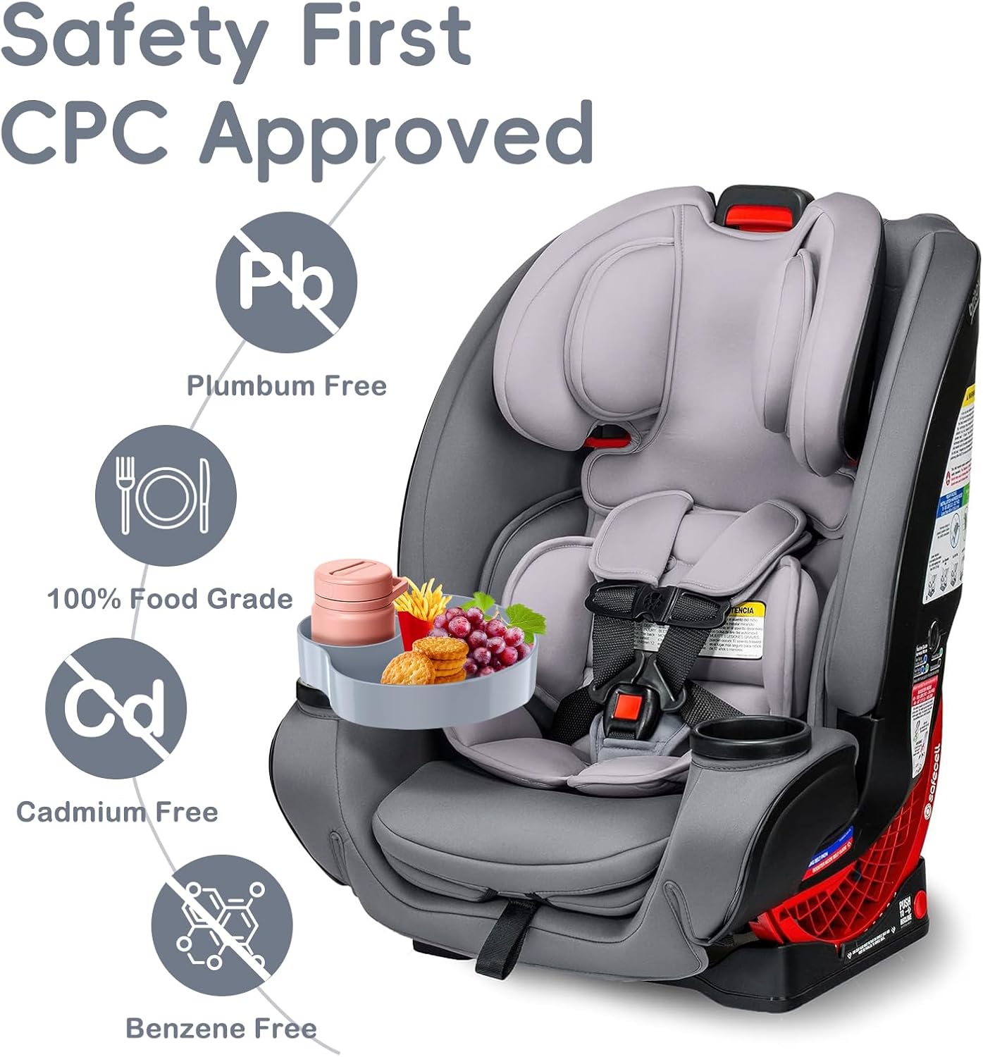 [2 Packs] Kids Car Seat Tray, Travel Tray with Cup Holder for Toddler Baby, Kids Car Seat Food Snack Organizer for Road Trip, Stroller snack Organizer Travel Must Haves (Light Grey, 2 PCS)