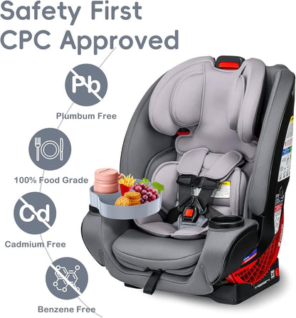 [2 Packs] Kids Car Seat Tray, Travel Tray with Cup Holder for Toddler Baby, Kids Car Seat Food Snack Organizer for Road Trip, Stroller snack Organizer Travel Must Haves (Light Grey, 2 PCS)