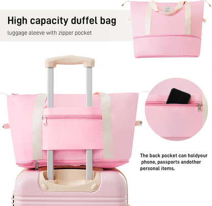 Merax Luggage sets of 2 Piece 20 24 IN Carry on Luggage Hard Case White Pink Luggage Expandable Checked Luggage Suitcase Set with Wheels