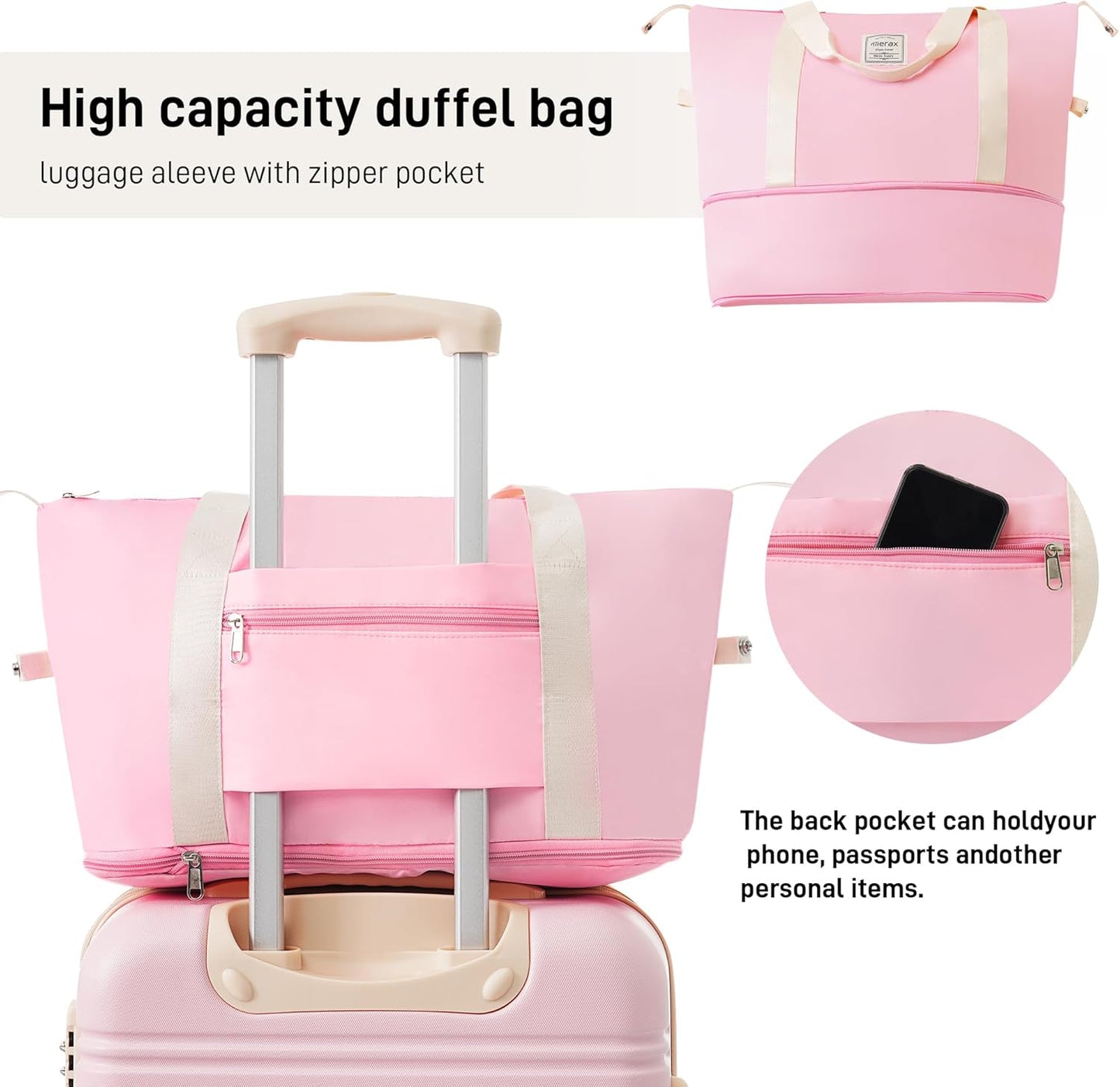 Merax Luggage sets of 2 Piece 20 28 IN Carry on Luggage Hard Case White Pink Luggage Expandable Checked Luggage Suitcase Set with Wheels