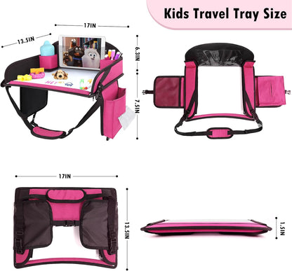 Kids Travel Tray for Airplane - Toddler Car Seat Table Tray, Road Trip Essentials for Boys & Girls, Carseat Lap Desk for Kids Road Trip Activities (Pink-2PCS)