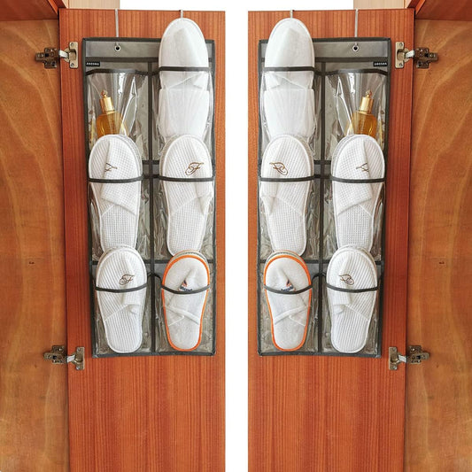 2 Packs Over The Door Hanging Closet Shoes Holder Organizer Shoe Storage Shoe Rack with 6 Pockets (Clear PVC Pockets)